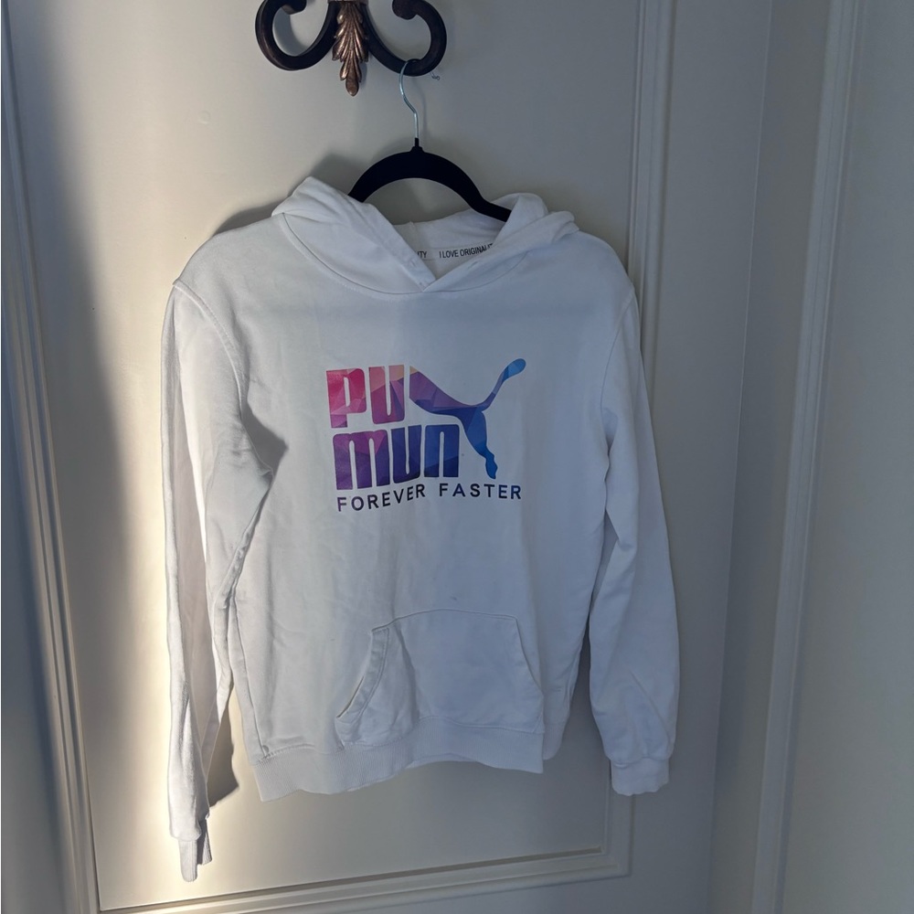Puma White Hoodie with Pink and Blue Logo